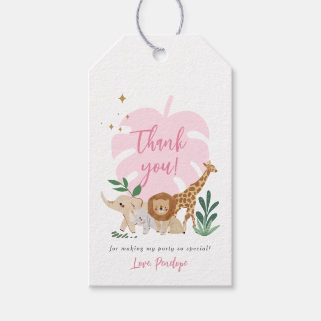 Etiqueta Para Presente Festa de aniversário Safari Garota Obrigado Dando  (Frente)