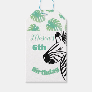 Etiqueta Para Presente Festa de Aniversário Safari Zebra Folhagem Desenha