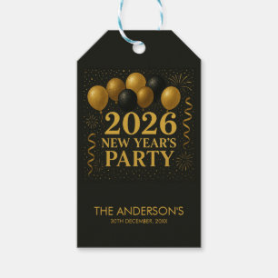 Etiqueta Para Presente Festa de Ano Novo 2026 Preto e Dourado