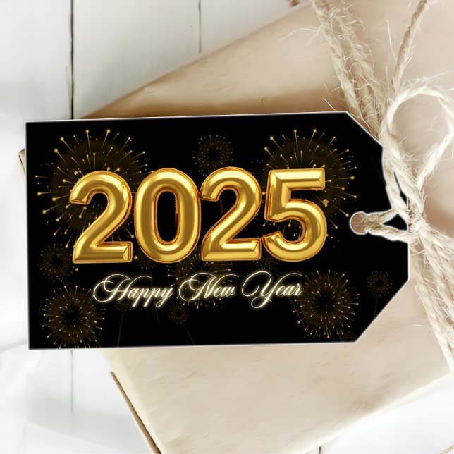 Etiqueta Para Presente Festa de Ano Novo Dourado & Preto  (Criador carregado)