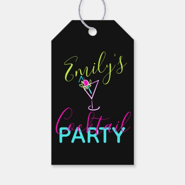 Etiqueta Para Presente Festa de Arte Moderna de Coquetel Neon (Frente)