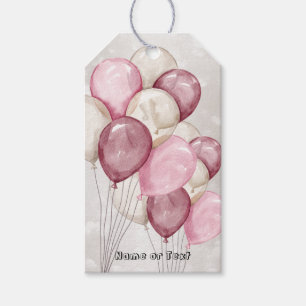 Etiqueta Para Presente Festa de Balões Rosa e Branco em Aquarela Fofa