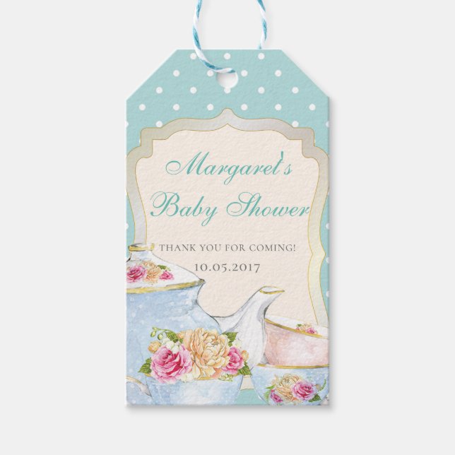 Etiqueta Para Presente Festa de Chá Baby Shower Obrigado Bolinhas (Frente)