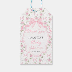 Etiqueta Para Presente Festa de Chá de Bebê Menina com Laço Rosa Toile De