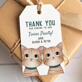 Etiqueta Para Presente Festa de gêmeos com dois gatinhos marrons obrigado