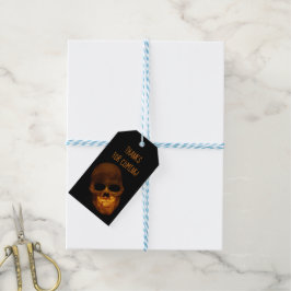 Etiqueta Para Presente Festa de Halloween do Crânio Sorridente Dourado