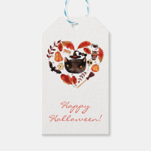 Etiqueta Para Presente Festa de Halloween Gato Preto Aquarela Caprichosa