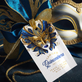 Etiqueta Para Presente Festa de Máscaras Quinceanera Azul Dourado ID1031