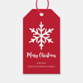 Etiqueta Para Presente Festa de Natal com Floco de Neve Vermelho Minimali