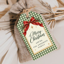 Festa de Natal com Laço Vermelho e Xadrez Verde