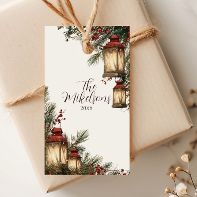 Etiqueta Para Presente Festa de Natal com Lanterna Rústica (Criador carregado)
