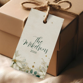 Etiqueta Para Presente Festa de Natal da Poinsettia Branca Elegante