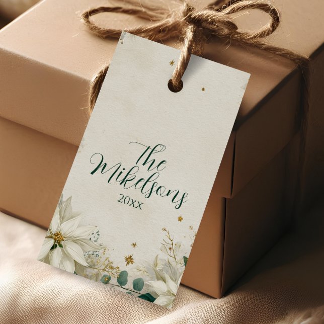 Etiqueta Para Presente Festa de Natal da Poinsettia Branca Elegante (Criador carregado)