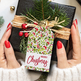 Etiqueta Para Presente Festa de Natal Greenery Berries