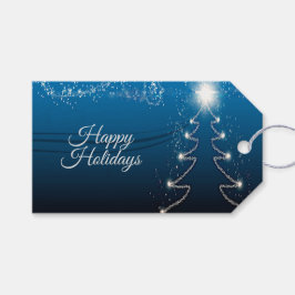 Etiqueta Para Presente Festa de Natal Rena Árvore Céu Azul Estrelas Brilh