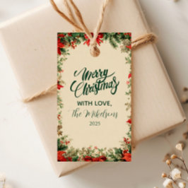 Etiqueta Para Presente Festa de Natal Russo Poinsettia Pine