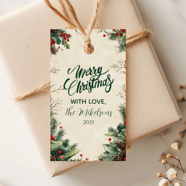 Etiqueta Para Presente Festa de Natal Rustic Birch Pinecone (Criador carregado)