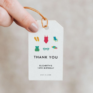 Etiqueta Para Presente Festa de piscina, Aniversário Mínimo Colorido Simp