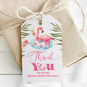Etiqueta Para Presente Festa de piscina Flamingo rosa menina aniversário
