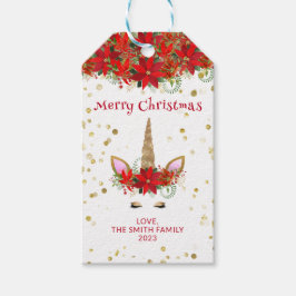 Etiqueta Para Presente Festa de Poinsettia de Natal Unicórnio com Festa d