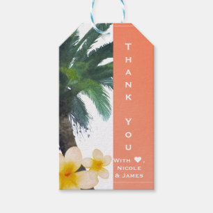 Etiqueta Para Presente Festa de Praia da Palmeira Tropical Laranja & Plum