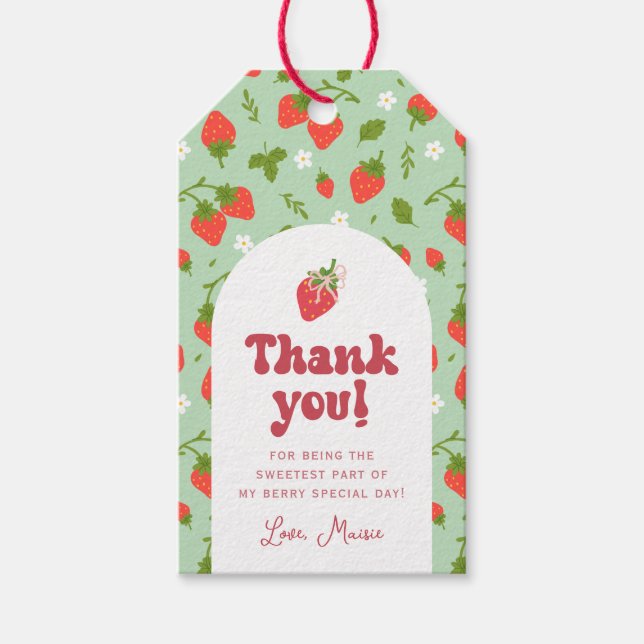 Etiqueta Para Presente Festa de Primeiro Aniversário Morango Berry (Frente)