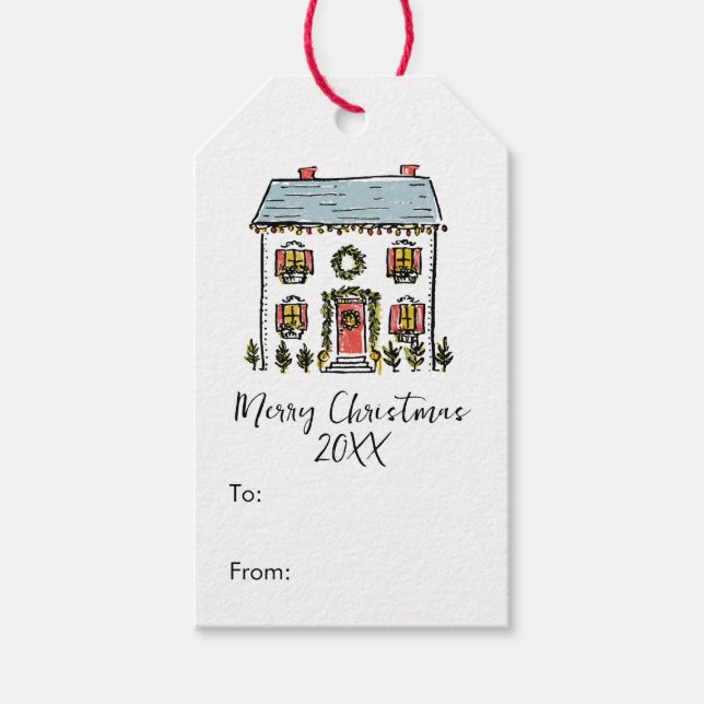 Etiqueta Para Presente Festa de Rabiscos Desenhados à Mão Natalícia em Ca (Frente)