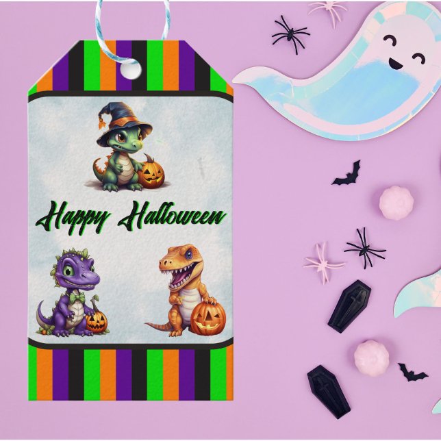 Etiqueta Para Presente Festa Dino-Mash do Dinossaur do Halloween (Halloween Dinosaur Gift Tag )