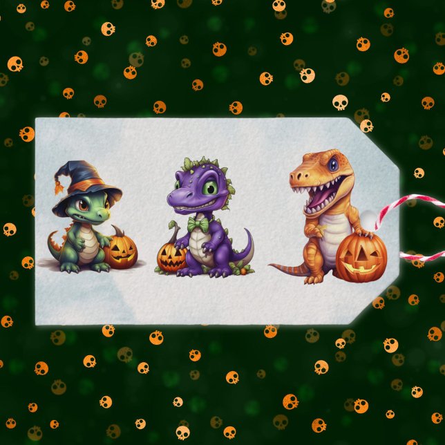 Etiqueta Para Presente Festa Dino-Mash do Dinossaur do Halloween (Adorable triple dinosaur Halloween gift tag)