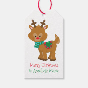 Etiqueta Para Presente Festa Infantil Personalizada de Natal Fofa Rena