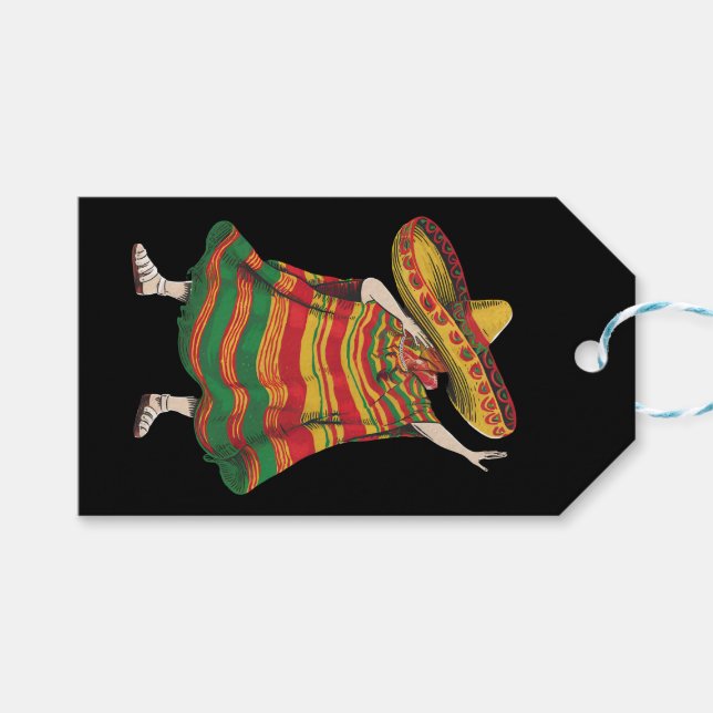 Etiqueta Para Presente Festa Mexicana Poncho Cinco De Mayo Fiesta (Frente (horizontal))