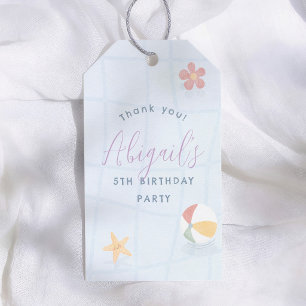 Etiqueta Para Presente Festa na Piscina Menina Aniversário Roxo Obrigada