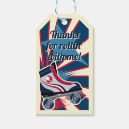 Etiqueta Para Presente Festa Retro de Patins Azul e Vermelho dos Anos 70 