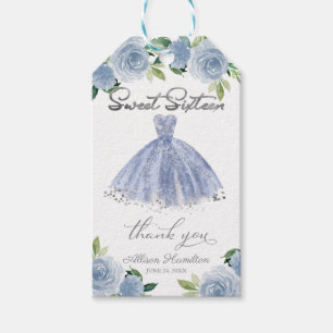 Etiqueta Para Presente Festa Sweet 16 Vestido Azul Poeirento Prata Floral