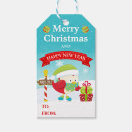 Etiqueta Para Presente Festa Vermelha Adorável Pássaro de Natal com Chapé