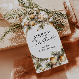 Etiqueta Para Presente Festivo Aquarela Dourada Folhagem Natal