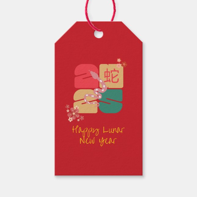 Etiqueta Para Presente Festivo Chinês Ano Novo 2025 Cobra Zodiac (Frente)