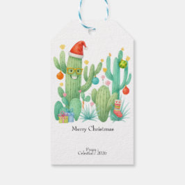 Etiqueta Para Presente Festivo Natal Cactus com Papai Noel e Ornamento