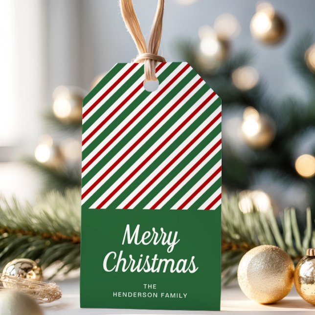 Etiqueta Para Presente Festivo Red E Green Strips Natal (Festive Red And Green Stripes Christmas Gift Tags)