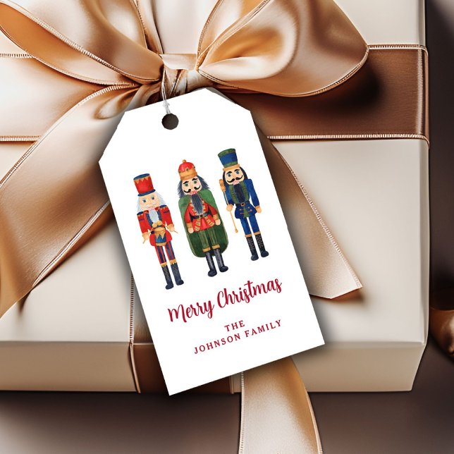 Etiqueta Para Presente Festivo Red Nutcracker Natal (Personalized Cute Nutcracker Merry Christmas Gift Tags)