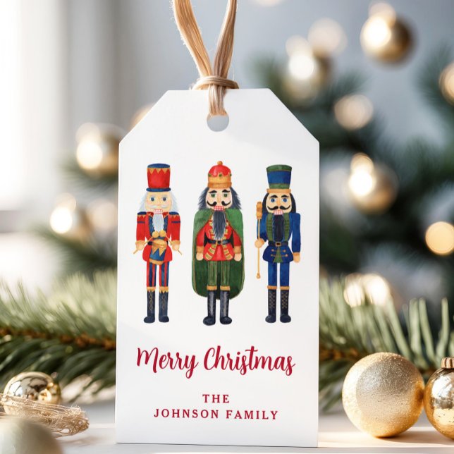Etiqueta Para Presente Festivo Red Nutcracker Natal (Personalized Cute Nutcracker Merry Christmas Gift Tags)