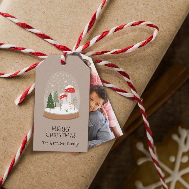 Etiqueta Para Presente Festivo Snowglobe Foto de Natal (Festive Snowglobe Photo Christmas Gift Tags)