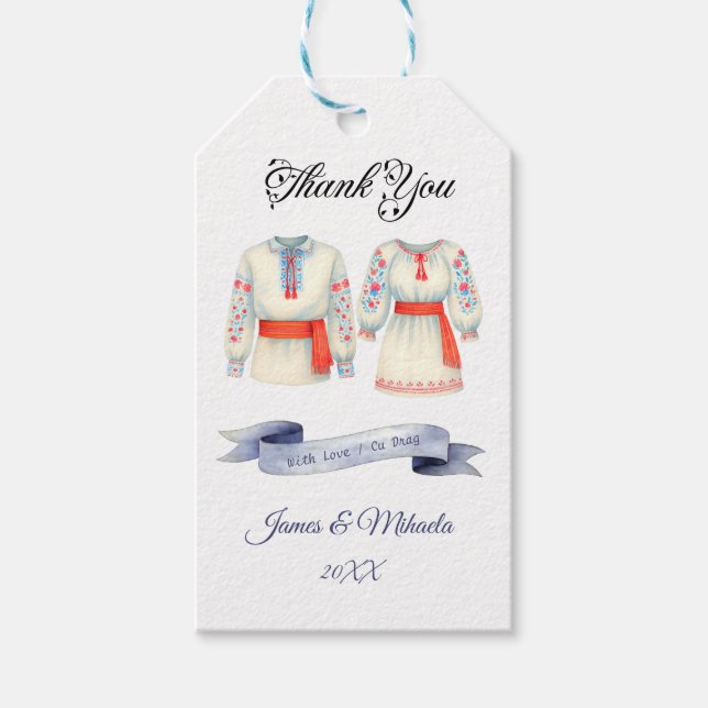 Etiqueta Para Presente Figurinos Tradicionais de Casamento Russo Romenos (Frente)