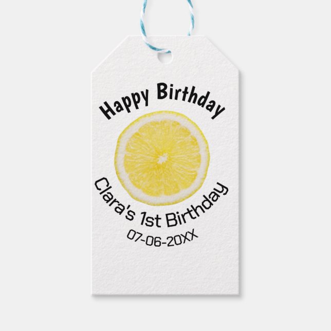 Etiqueta Para Presente Filhos bebês primeiro aniversario lêmon fatia adic (Frente)