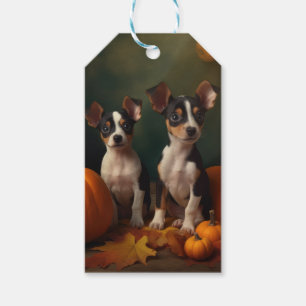 Etiqueta Para Presente Filhote de Rat Terrier Delícia de Outono Abóbora 