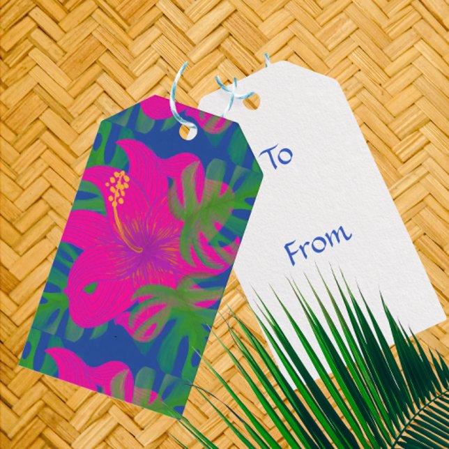 Etiqueta Para Presente Filodendro Hibisco Tropical (Personalize the back!)