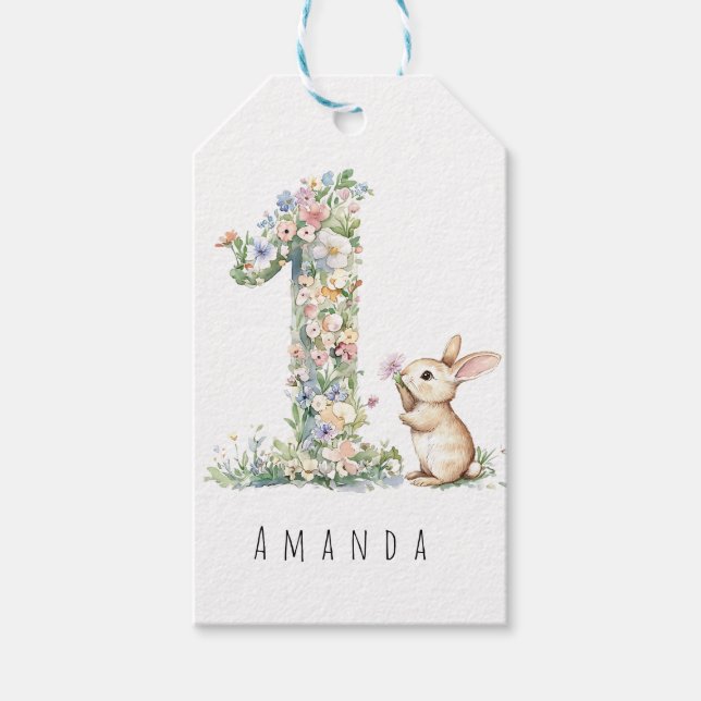 Etiqueta Para Presente First Birthday Floral Bunny (Frente)