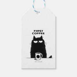 Etiqueta Para Presente First Coffee Then Meow – Funny Cat Coffee Lover