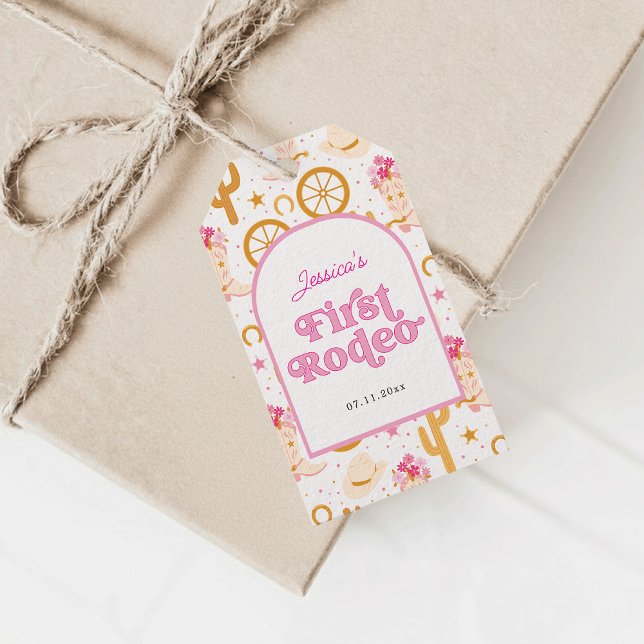 Etiqueta Para Presente First Rodeo Cowgirl Pink 1st Birthday Party (Criador carregado)