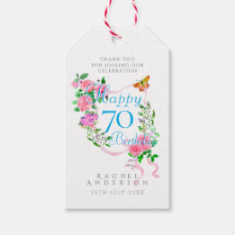 Etiqueta Para Presente Fita de Rosa Rosa para 70º Aniversário